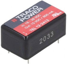 Фото 1/3 TEL 12-2413, Isolated DC/DC Converters - Through Hole 18-36Vin 15V 800mA 12W DIP Iso