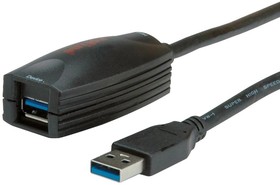 12.04.1096, USB 3.0 Active Repeater Cable, USB-A Plug - USB-A Socket, 5m, USB 3.0, Black