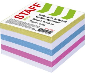 Фото 1/10 Блок для записей STAFF непроклеенный, куб 9х9х5 см, цветной, чередование с белым, 126365