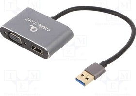 A-USB3-HDMIVGA-01, Адаптер; USB 3.0; 0,15м; черный; Cablexpert