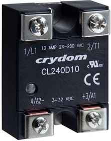 Фото 1/3 CL240D10, Solid State Relays - Industrial Mount PM IP00 SSR 280VAC/ 10A 3-32VDC ZC