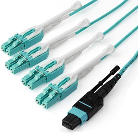 Фото 1/6 MPO8LCPL3M, MPO to LC Multi Mode OM3 Fibre Optic Cable, 50/125μm, Aqua, 3m