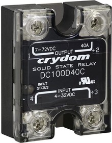 DC100D20C, Solid State Relays - Industrial Mount SSR DC OUTPUT 72VDC/20A 4-32VDC