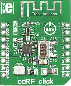 Фото 1/4 MIKROE-1435, ccRF Click CC2500 RF Transceiver mikroBus Click Board for Active RFID, Game Controllers, Home &