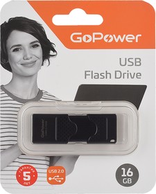 Флеш-накопитель GoPower SLIDER 16GB USB2.0 пластик черный матовый (1/50/1000)