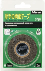 Фото 1/3 Лента Nitto, универсальная двусторонняя особо прочная на вспененной основе 5790, 15MMХ2M