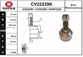 CV22229K, CV22229K_ШРУС наружный! 27x34\ Citroen Evasion/Jumpy, Peugeot Expert/806 BE3 1.8-2.0i/1.9-2.0D 94