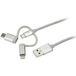 LTCUB1MGR, USB 2.0 Cable, Male USB A to Male Lightning, USB B, USB C Cable, 1m