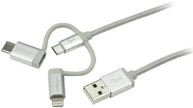 Фото 1/6 LTCUB1MGR, USB 2.0 Cable, Male USB A to Male Lightning, USB B, USB C Cable, 1m
