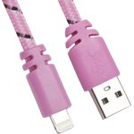 USB кабель для Apple iPhone, iPad, iPod 8 pin плоская оплетка розовый, европакет LP