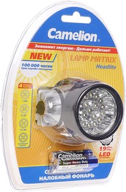 Фото 1/10 Фонарь Camelion LED5323-19Mx (фонарь налобн, металлик,19 ультра ярк LED, 4 реж, 3XR03 в компл, пласт, блис)