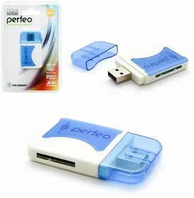 Фото 1/3 Perfeo Card Reader SD/MMC+Micro SD+MS+M2, (PF-VI-R010 Blue) синий (PF_4257)