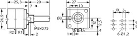 Dual film potentiometer, 100 kΩ, 0.05 W, logarithmisch, solder pin, RK 27112 2 X 100K LOG