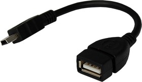 Фото 1/4 18-1181, Кабель USB OTG, шт. mini USB - гн. USB-A, 2,4A, 0,15м, ПВХ, черный