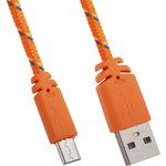 USB кабель LP Micro USB в оплетке оранжевый с желтым, корокба