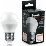 38081, Лампа светодиодная LED 9вт Е27 белый матовый шар Feron.PRO
