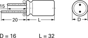 Electrolytic capacitor, 220 µF, 160 V (DC), ±20 %, radial, pitch 7.5 mm, Ø 16 mm