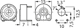 Cermet trimmer potentiometer, 100 kΩ, 0.5 W, THT, on top, PTC 15 LV 100K
