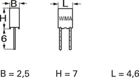 MKS film capacitor, 6.8 nF, ±5 %, 250 V (DC), PET, 2.5 mm, MKS0C016800B00KSSD