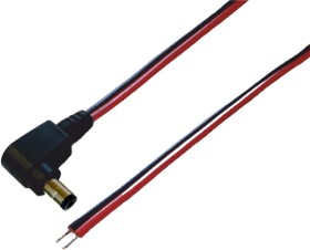 DC connection cable, Plug 2.1 x 5.5 mm, angled, open end, red/black, 075902