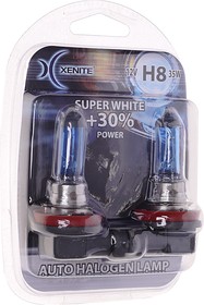 Фото 1/6 1007047, Лампа 12V H8 35W PGJ19-1 +30% 4000К блистер (2шт.) Super White XENITE