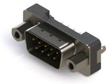 627-009-620-017, Plastic Body D-Sub Plug - 9 Contacts - PC Pin - #4-40 Standoff w/Boardlocks - Nickel Shell - -55°C to +85°C