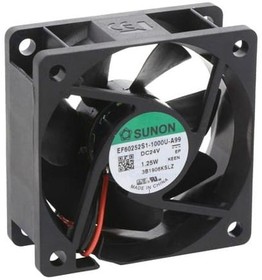 Фото 1/2 EF60252S1-1000U-A99, DC Fans Axial Fan, 60x60x25mm, 24VDC, 23.5CFM, 0.21"H2O, Sleeve, Wire, Auto Restart