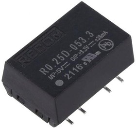 Фото 1/2 R0.25D-053.3, Isolated DC/DC Converters - SMD CONV DC/DC 0.25W 05VIN +/-3.3VOUT