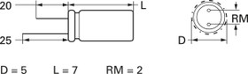 Electrolytic capacitor, 33 µF, 16 V (DC), ±20 %, radial, pitch 2 mm, Ø 5 mm