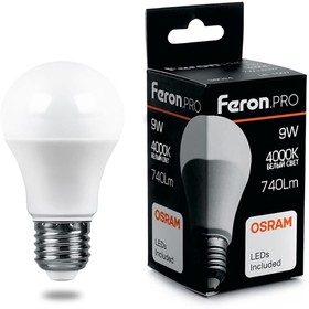 Фото 1/2 38027, Лампа светодиодная LED 9вт Е27 белый Feron.PRO