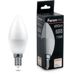 38054, Лампа светодиодная LED 7.5вт Е14 белый матовая свеча Feron.PRO