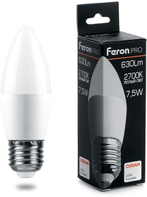 Фото 1/2 38056, Лампа светодиодная LED 7.5вт Е27 теплый матовая свеча Feron.PRO