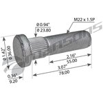 780197, 780197_шпилька ступицы колеса! M22x1.5x78/55 со шлицами \ROR