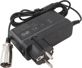 Фото 1/2 Зарядное устройство (блок питания) для самоката GT GT-200 24V 1.5A 36W 3 pin черное, в розетку