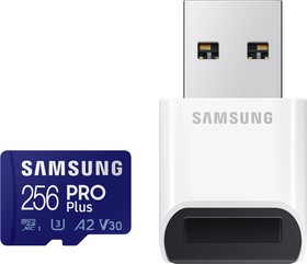 Фото 1/3 Карта памяти 256Gb MicroSD Samsung PRO Plus + USB адаптер (MB-MD256KB)