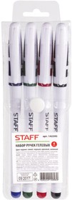 Гелевые ручки с грипом, набор 4 шт., ассорти, белый корпус, 0,5мм, 142395