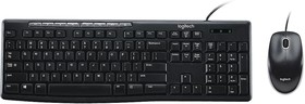 Фото 1/10 Комплект клавиатура и мышь Logitech Комплект Logitech Desktop MK200 цвет черный, клавиатура 112 клавиш (8 мультимедиа), USB 1.8м, мышь 1000d