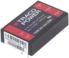 Фото 1/3 THM 20-2412WI, Isolated DC/DC Converters - Through Hole 20W 9-36Vin 12Vout 1670mA Medical