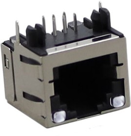 0438600011, Jack Modular Connector 6p6c (RJ11, RJ12, RJ14, RJ25) 90° Angle (Right) Shielded, EMI Finger Cat3, Molex | купить в розницу и оптом