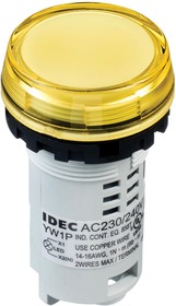 YW1P-1BUQM3Y, Светодиодный индикатор в панель, Желтый, 240 В AC, 22 мм, 20 мА, IP65