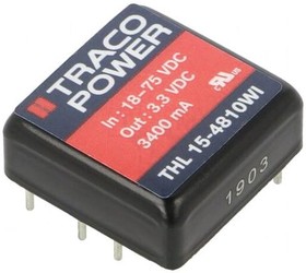 Фото 1/4 THL 15-4810WI, Isolated DC/DC Converters - Through Hole 18-75Vin 3.3V 3.4A 15W 1x1 Reg Iso SIP