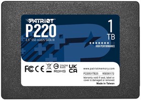 Фото 1/4 SSD 2.5" Patriot 1.0TB P220  P220S1TB25  (SATA3, up to 550/500Mbs, 480TBW, 7mm)