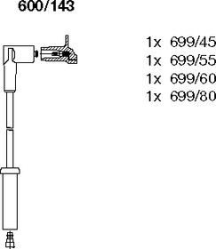 600143, К-кт проводов PEUGEOT 306 93-02, 405 II 92-96, 406 95-04, 605 91-99, 806 94-02, CITROEN EVASION 94-02, XANTIA 93-98, XM 89-00, XSARA