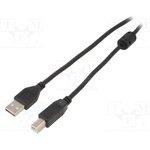 CCF-USB2-AMBM-15, Кабель; USB 2.0; вилка USB A,вилка USB B; позолота; 4,5м; черный