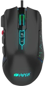 Фото 1/7 HIPER GMUS-3000 DRAKKAR чёрная Игровая мышь (USB, 8 кнопок, 10000 dpi, PMW3327, RGB подсветка, регулировка веса)