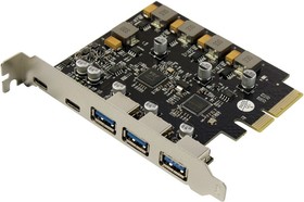 Фото 1/3 ORIENT AM-U3142PE-3A2C, Контроллер PCI-Ex4 v3.0, USB 3.2 Gen2, скорость до 10 Гбит/с, 5-port ext (3xType-A + 2xType-C), ASM3142+VL820-Q8 chi