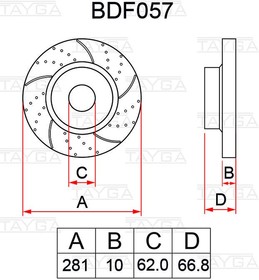BDF057, Диск тормозной TOYOTA Camry (V40,XV50) LEXUS ES задний перфорированный комплект TAYGA