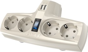 Сетевой фильтр ZIS Cmpany Pilot T USB, 4 розетки с заземлением, 15A, 3300Вт, 2 USB разъема для зарядки, цвет белый