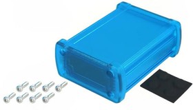 Фото 1/2 ALUG702BU080-CBU, (68,7х35,2х89мм), Алюминиевый синий корпус с прозрачными синими пластиковыми торцевыми панелями