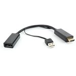 Переходник Cablexpert Конвертер HDMI- DisplayPort, Cablexpert DSC-HDMI-DP HD19M+USBxHD20F, черный (099103)